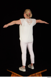 Whole Body Woman T poses White Pants Chubby Standing Top Studio photo references